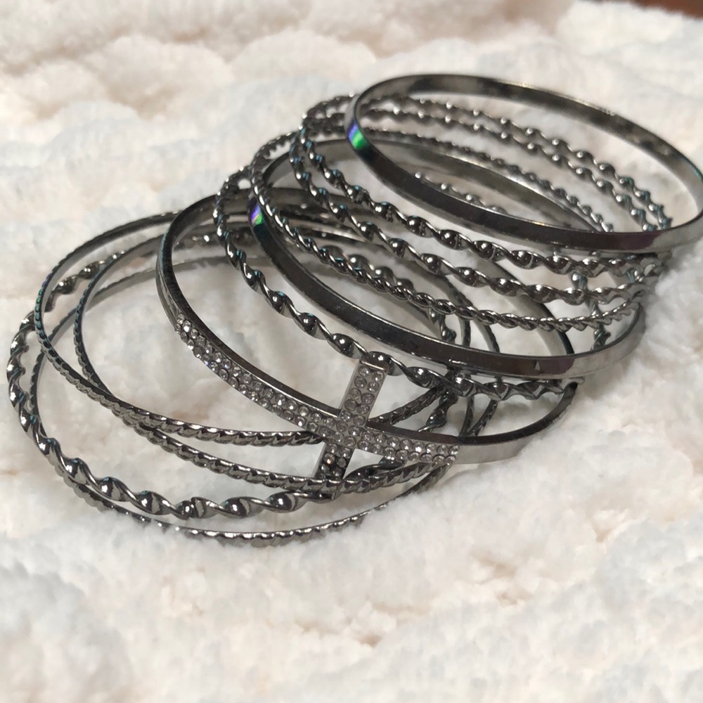 Bebe Gunmetal Bracelets Set with Rhinestone Cruz.